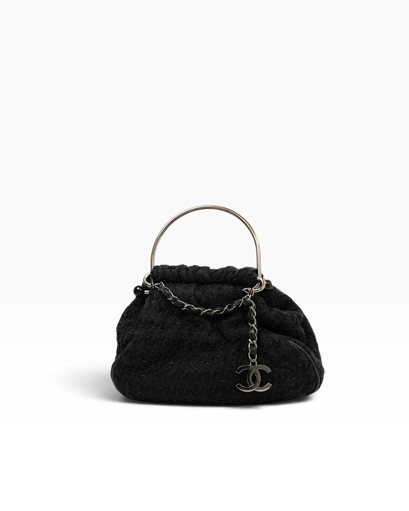 RARE Chanel CC Tweed Knitting Metal Handle Bag
