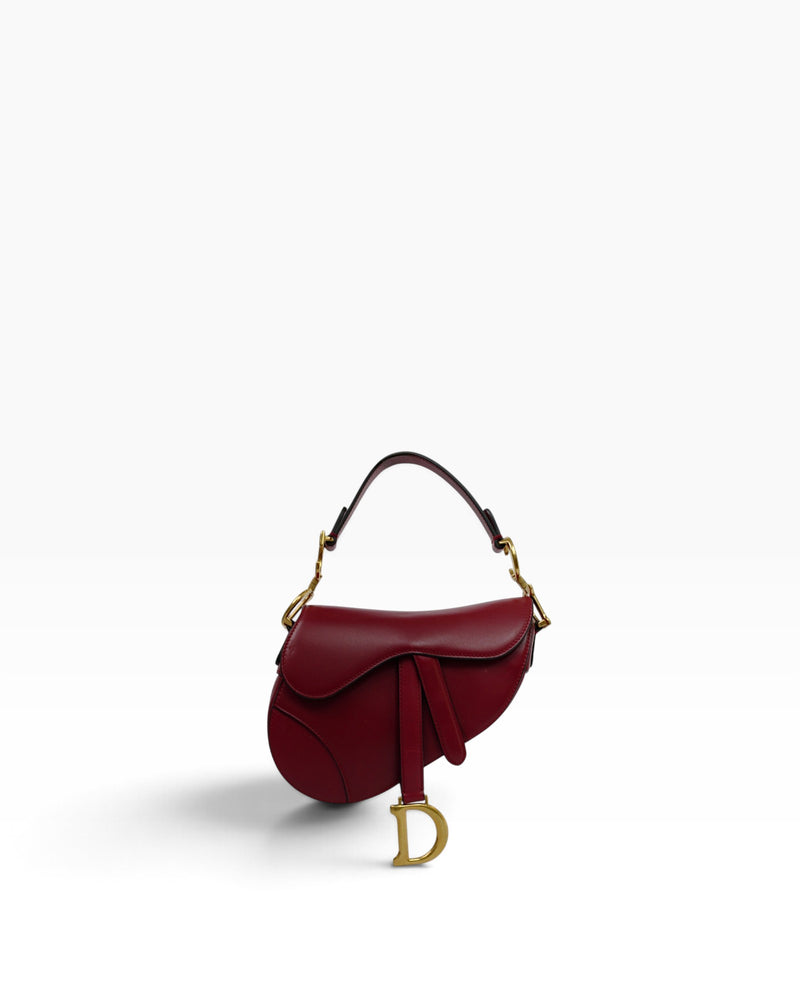 Christian Dior Burgundy Mini Saddle Bag w/ Canvas Shoulder Strap
