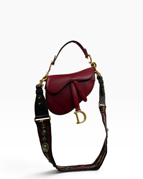 Christian Dior Burgundy Mini Saddle Bag w/ Canvas Shoulder Strap