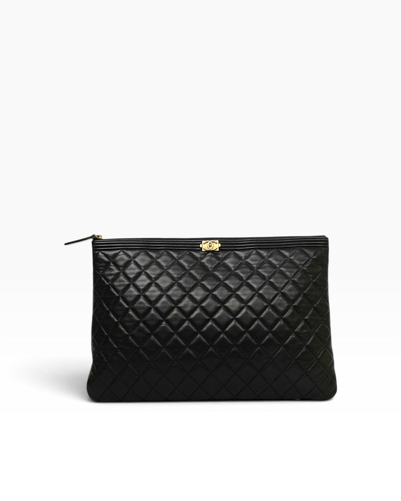 Chanel Large Quilted Lambskin Boy O Case Clutch